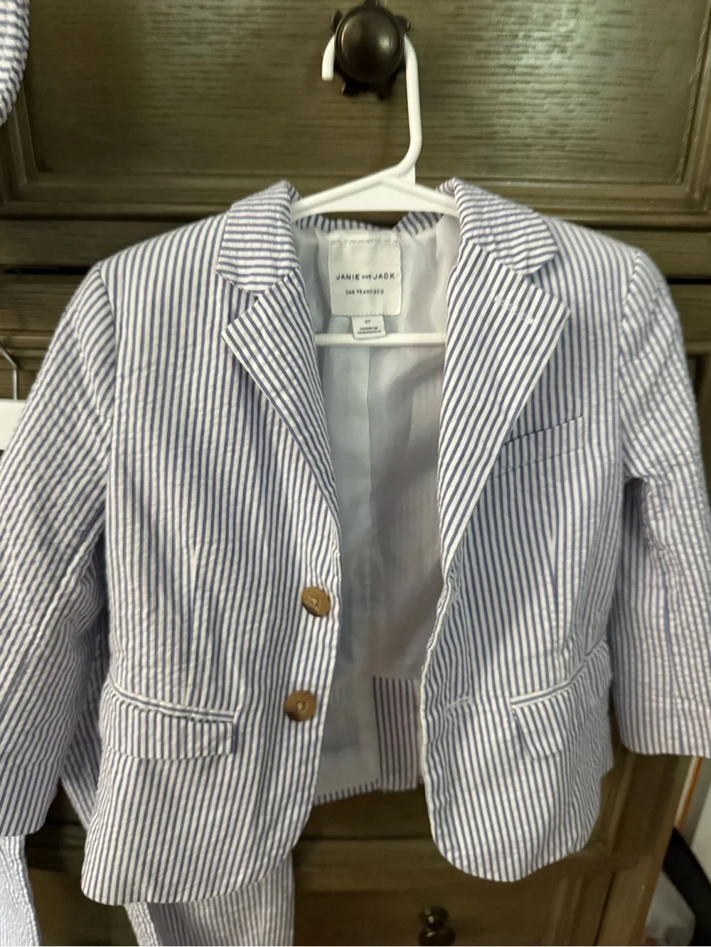 Janie and Jack White and Blue Seersucker Stripe Hat and Suit Set
